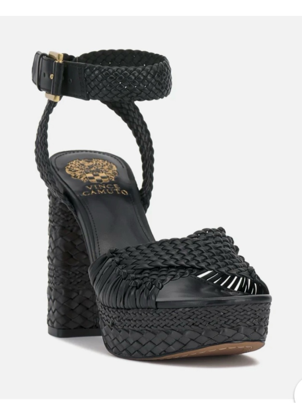 Vince Camuto Black Braided Platform Sandal with Ankle Strap